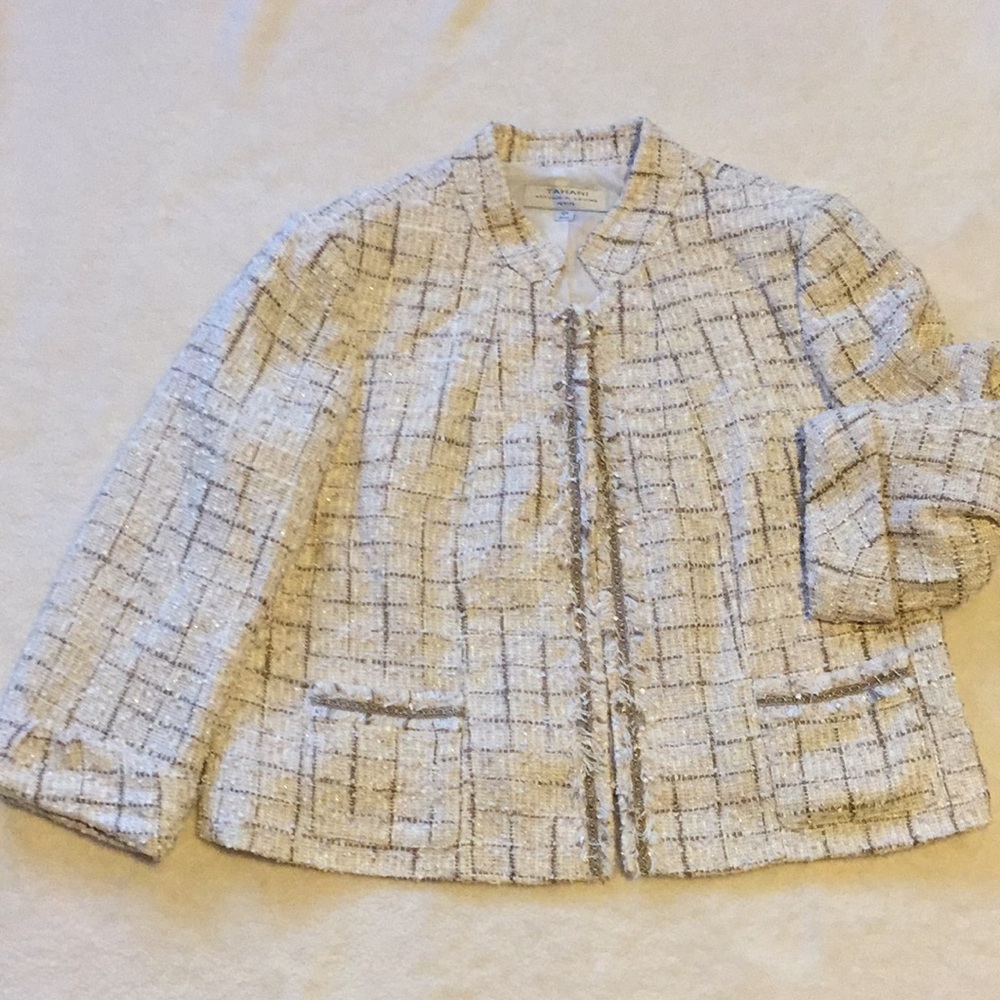 TAHARI tweed blazer jacket w/ metallic shimmer